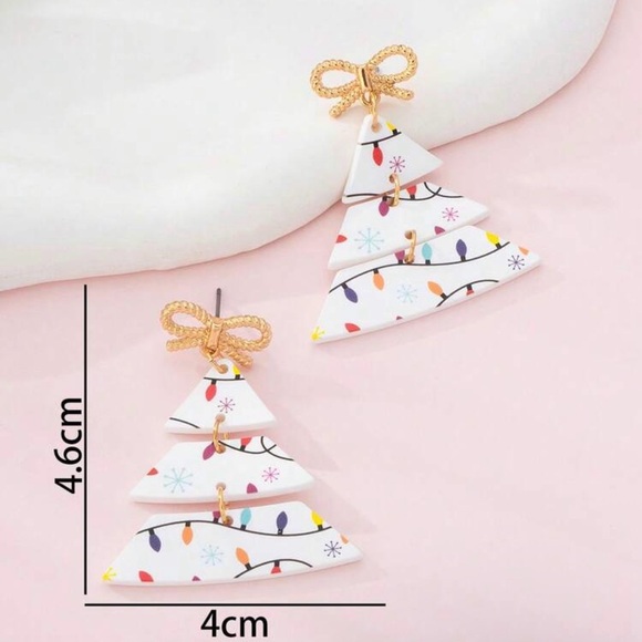 White Christmas Tree Earrings - Picture 2 of 2